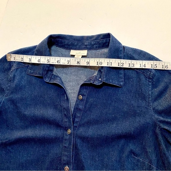 J. Jill Denim Jean Shirt Dress Size Small Petite Quarter Button Chambray Pockets - Picture 12 of 15
